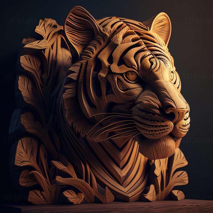 Animals tiger on dramatic carved